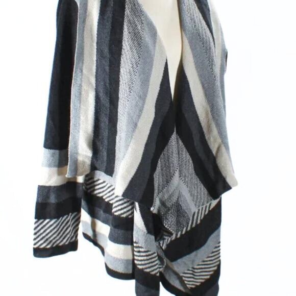 Collections Etc Color Block Open Cardigan Black Gray Off White Stripes Size XL - Picture 4 of 6